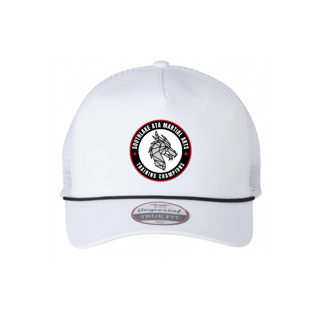 Roped Champions Trucker in White w/ Black Rope
