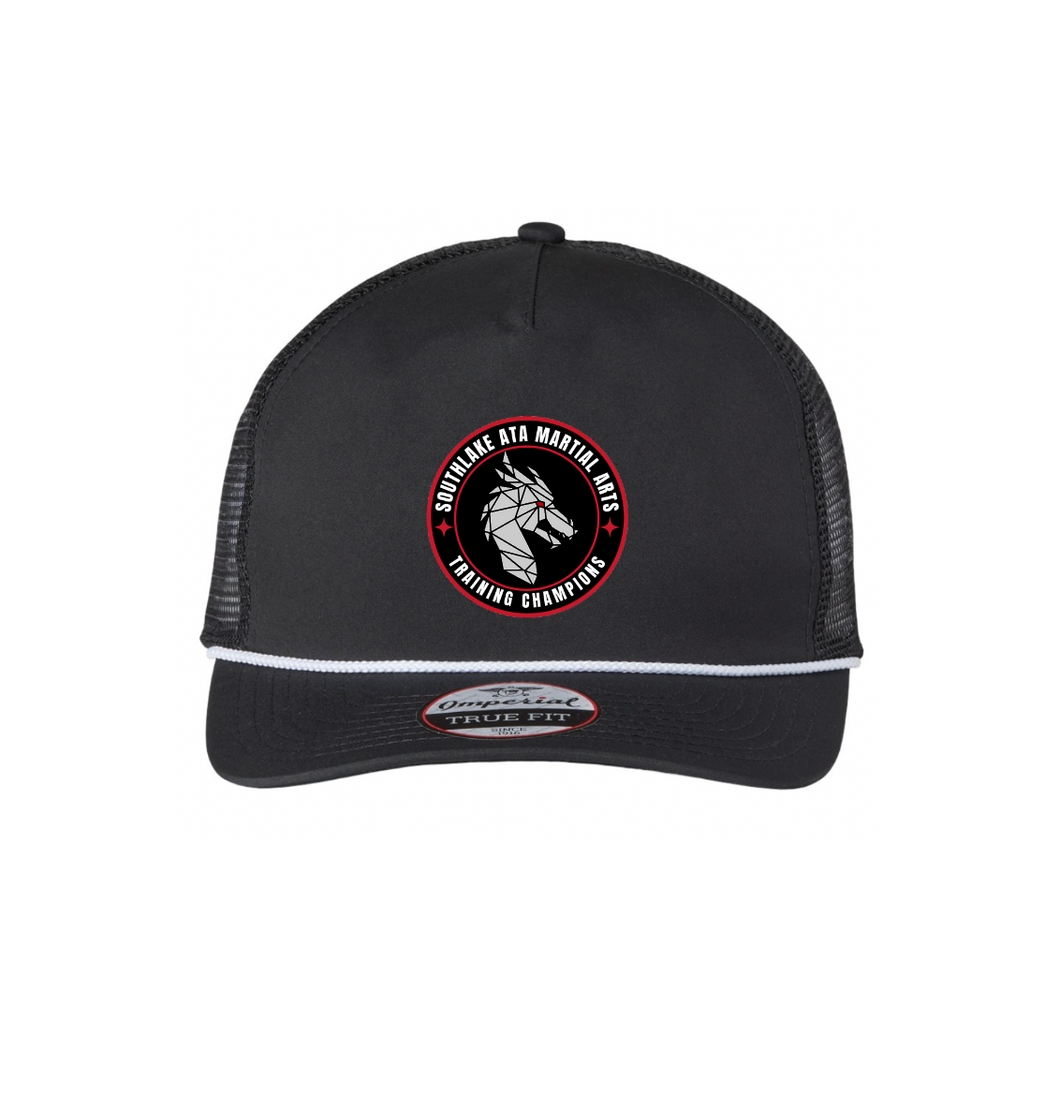 Roped Champions Trucker in Black w/ White Rope