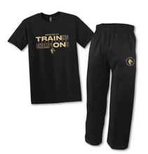 Load image into Gallery viewer, Summer 2026 GOLD BUNDLE : TRAIN ON Tee + Kick Pants in Black
